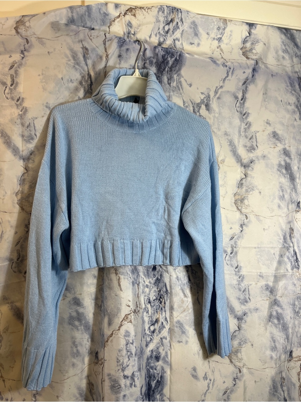 Divided Pale Blue Cropped Turtleneck Sweater